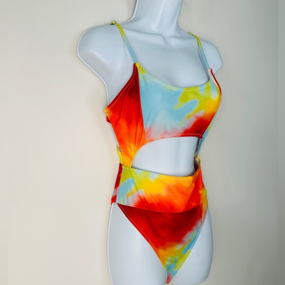Colorful Tie Die Cutout Monokini Bathing Suit Size M - Picture 8 of 11